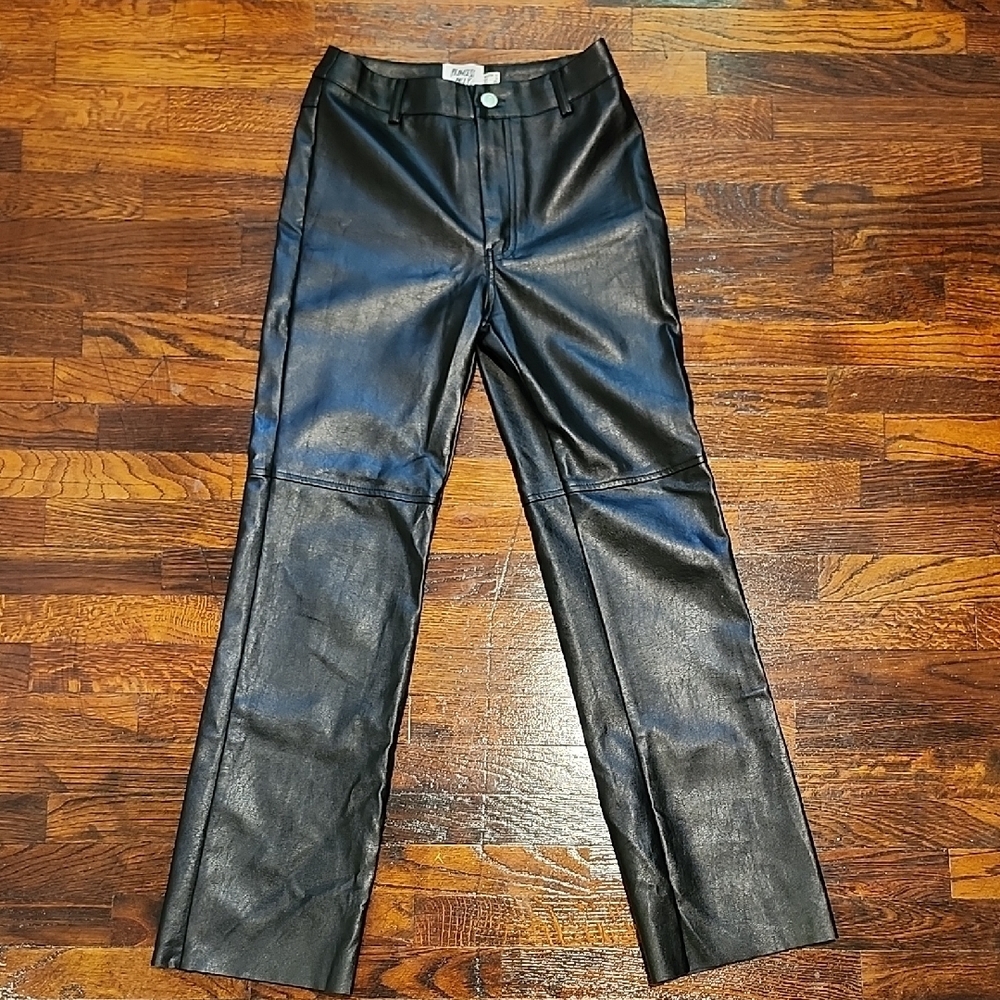 Princess Polly Shiny Black Faux Leather Bootcut Pants Motorcycle Biker Designer